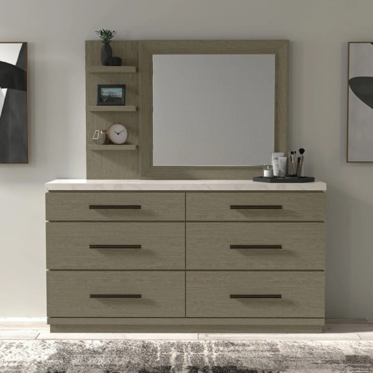 Pure Modern Bedroom 6 Drawer Dresser And Mirror Dressers Dressers 4