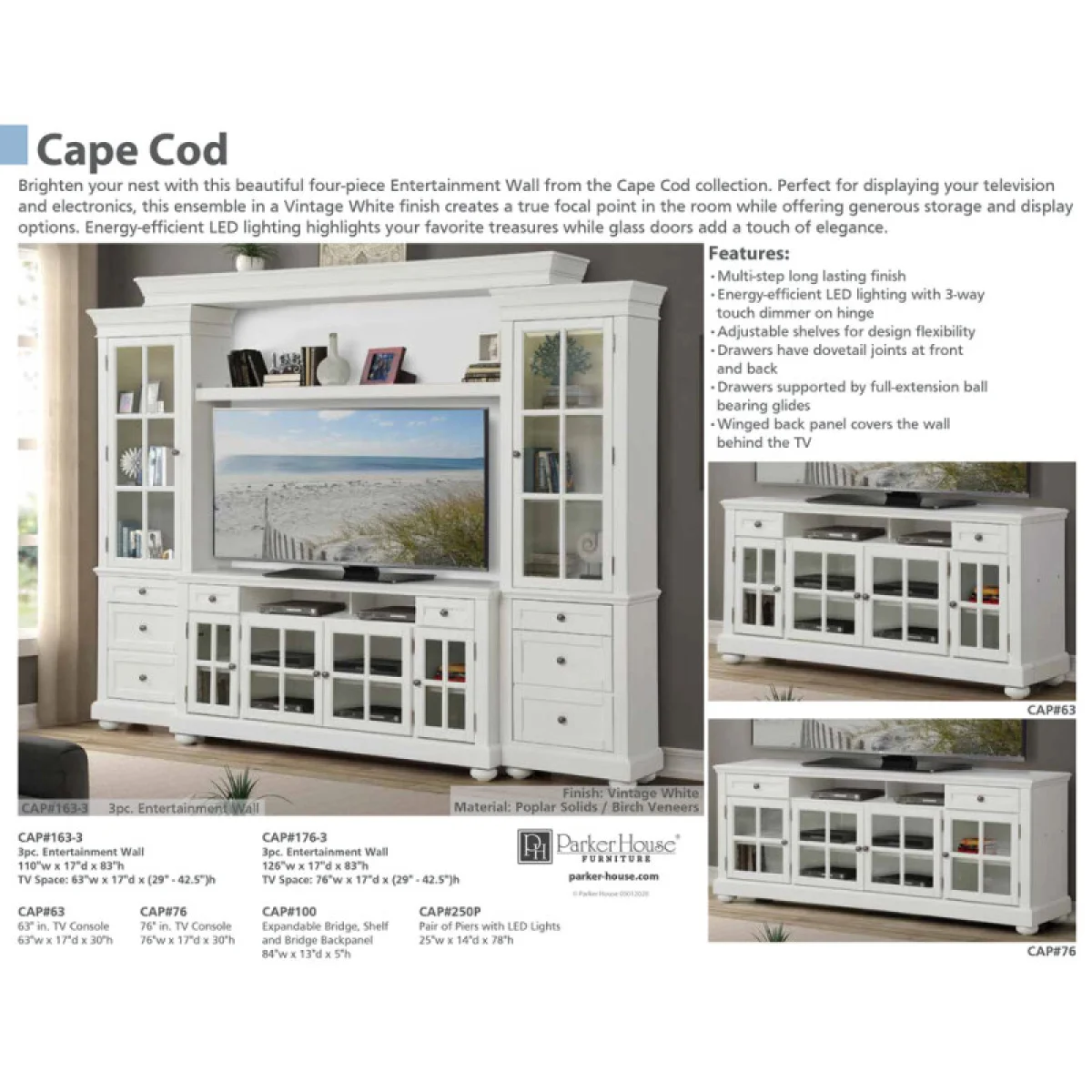 Cape Cod 4-piece 76″ Entertainment Wall Entertainment Stands Entertainment Stands 11