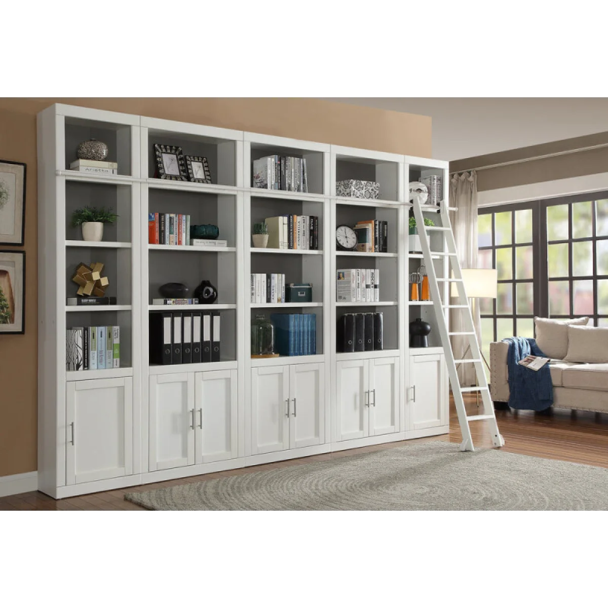 Catalina 6 Piece Small Library Wall With Ladder Entertainment Stands black 4