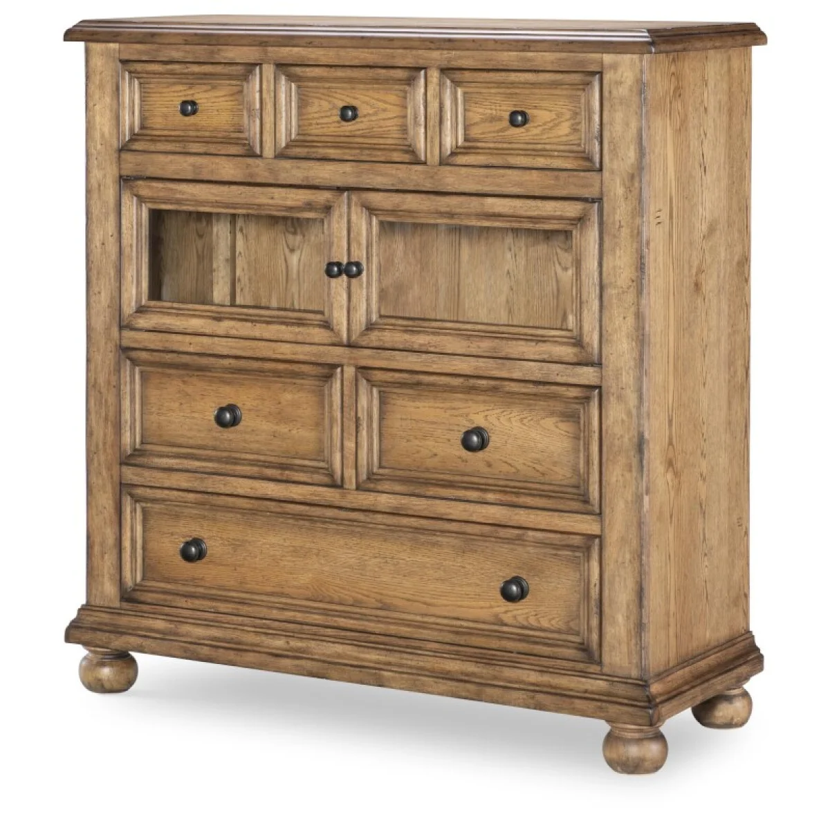 Glass Door 6 Drawer Chest Chests Barnwood Oak 4