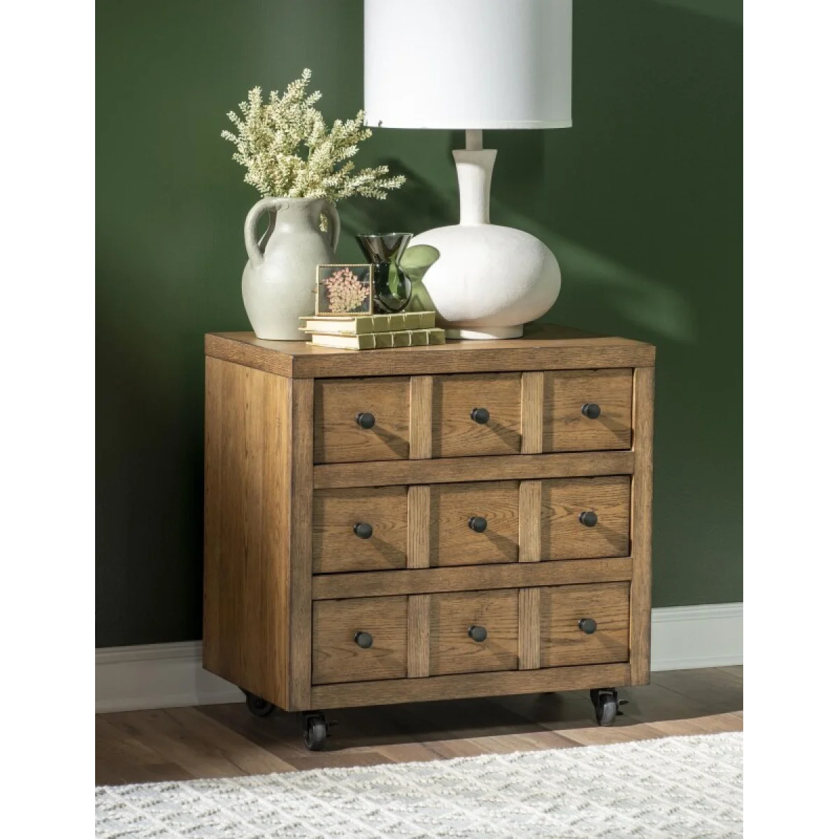 Nightstand 3 Drw W/ Casters Nightstands Barnwood Oak 6