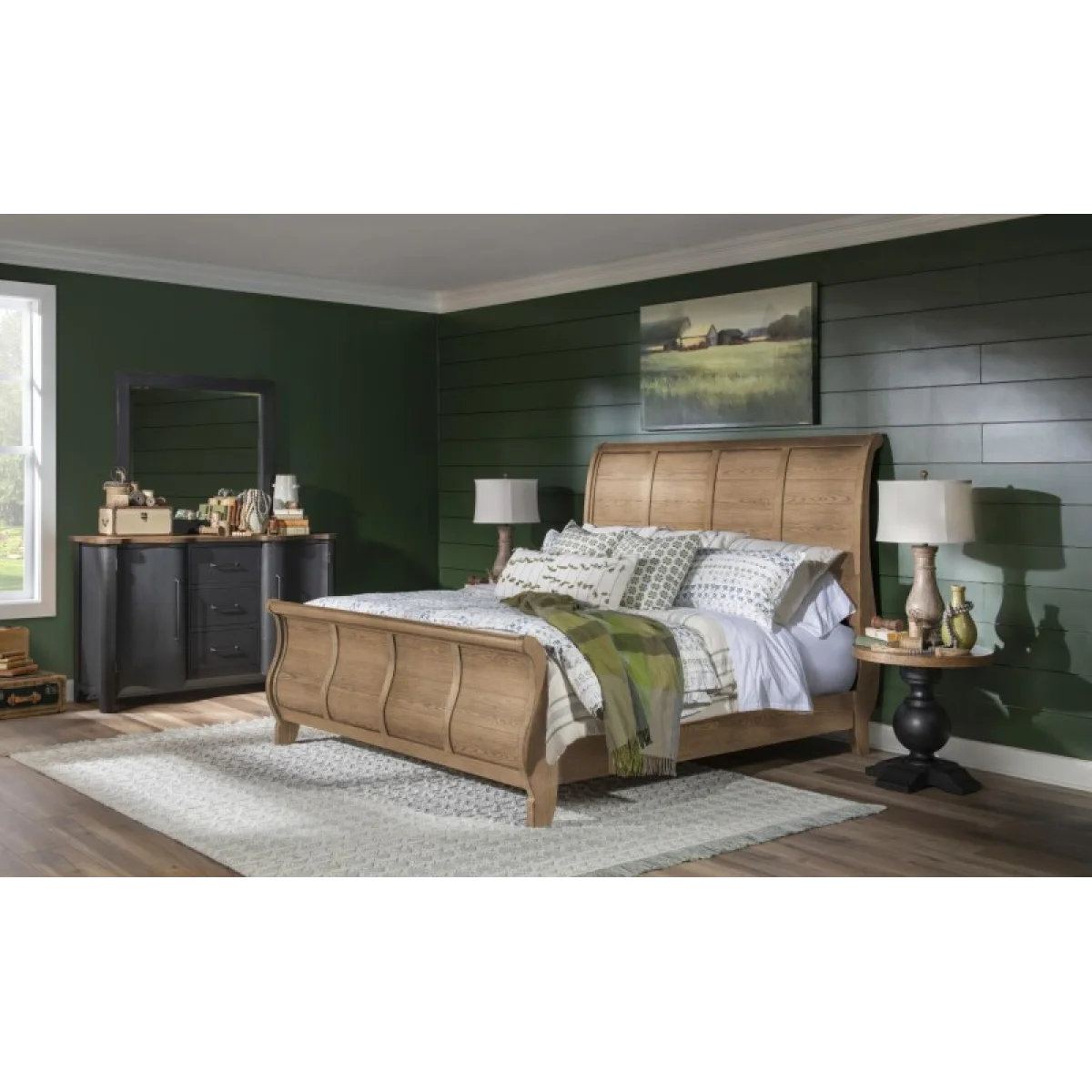 Complete Sleigh Bed 6/6 King Beds Barnwood Oak 9