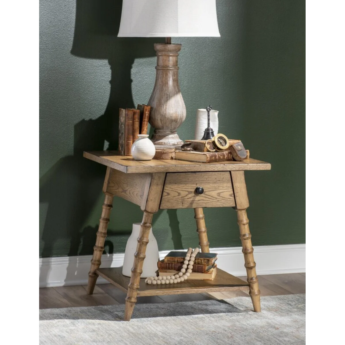 Splayed Bobbin Leg 1 Drw End Table End tables Barnwood Oak 7