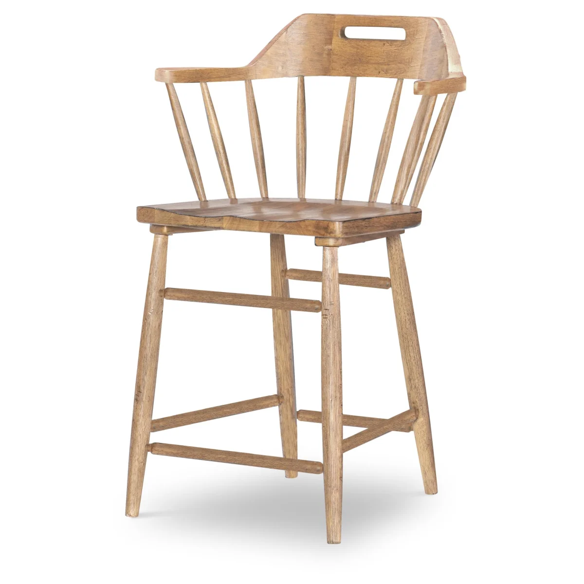 Counter Height Spindle Back Arm Chair With Handle Cut Out Chairs & Benches Barnwood Oak 4