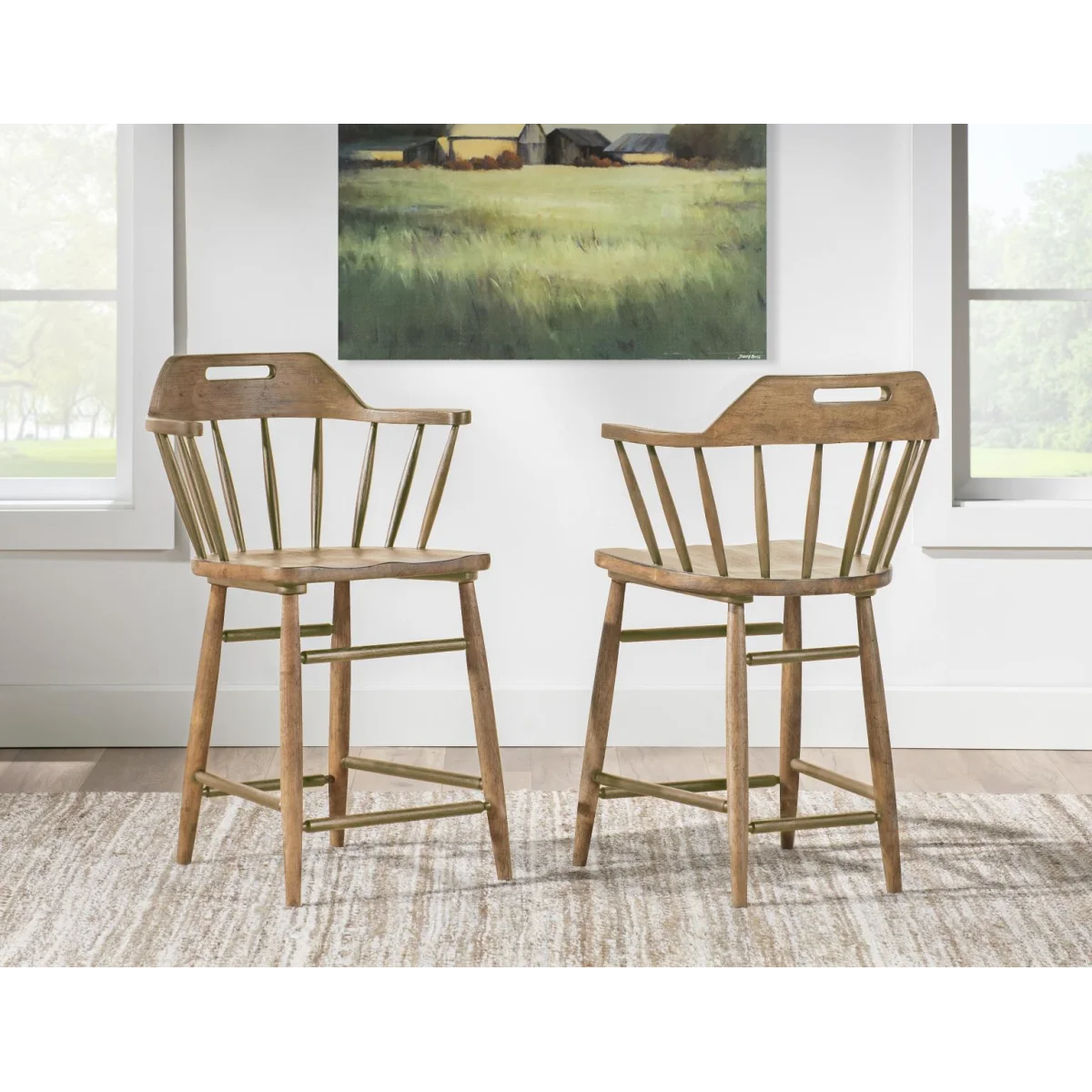 Counter Height Spindle Back Arm Chair With Handle Cut Out Chairs & Benches Barnwood Oak 7
