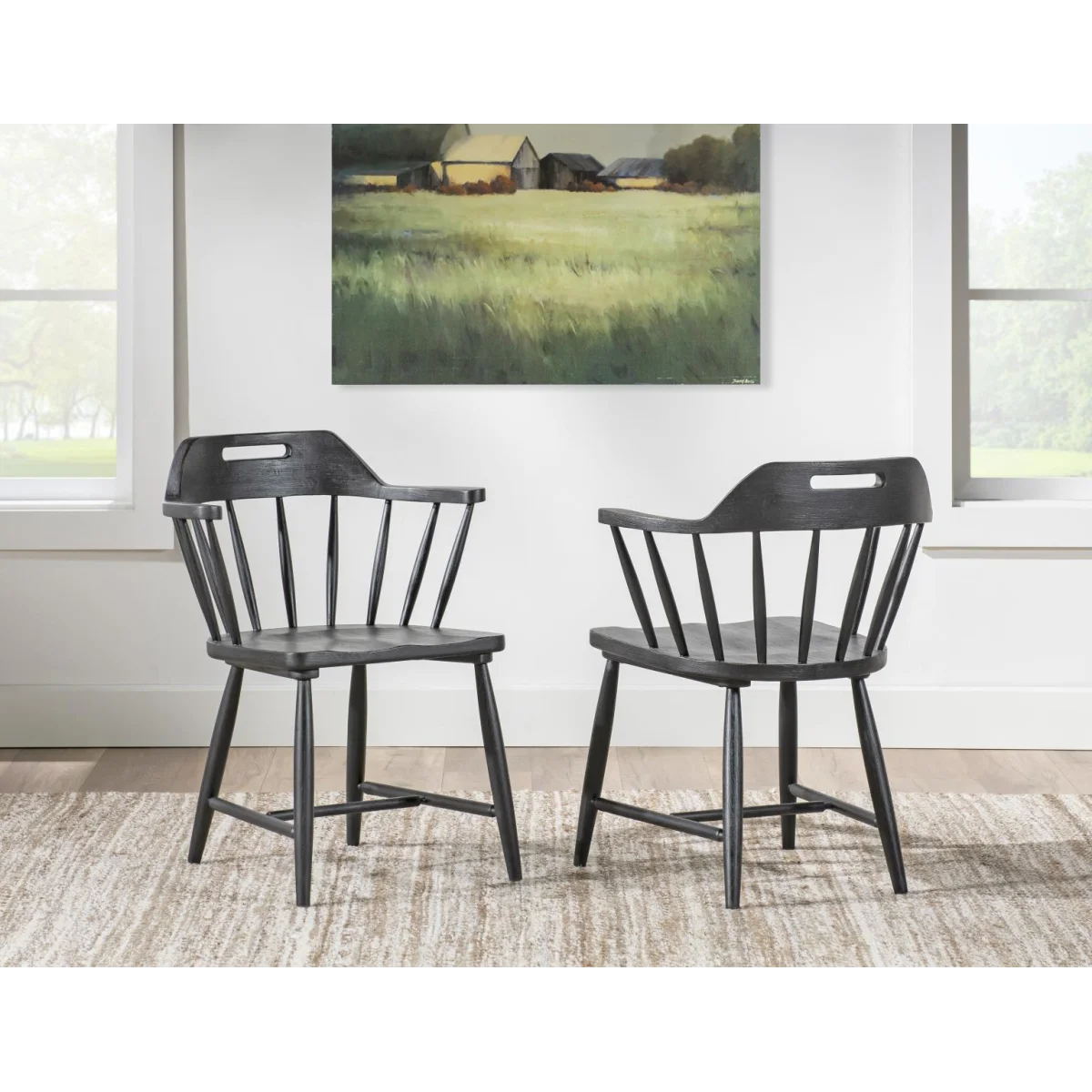 Spindle Back Arm Chair W. Handle Cut Out Chairs & Benches black 7