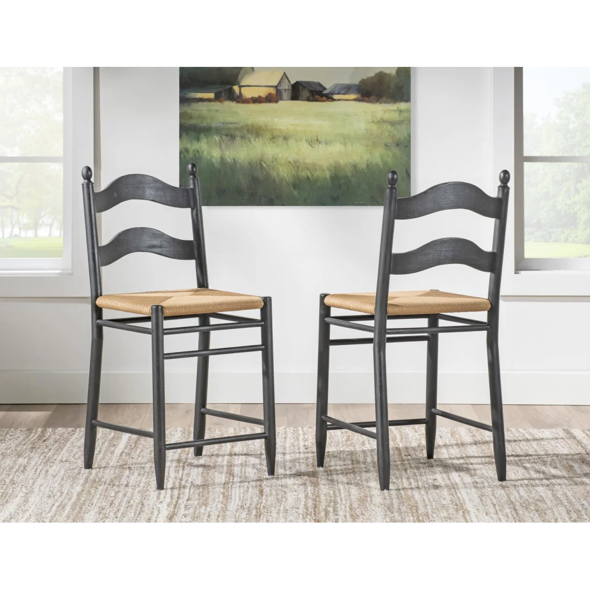 Rush Seat Ladder Back Counter Height Chair Chairs & Benches black 7