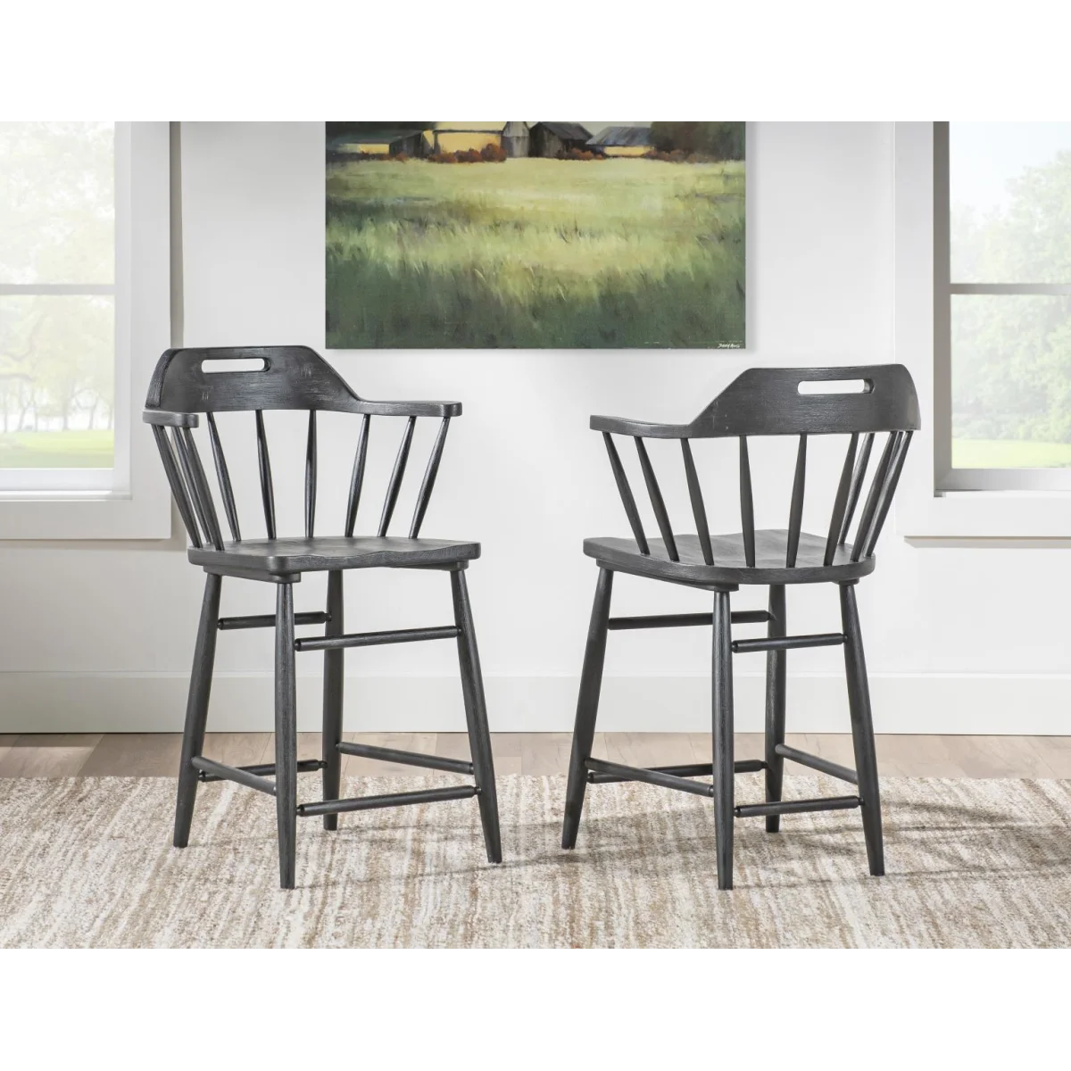 Counter Height Spindle Back Arm Chair With Handle Cut Out Chairs & Benches black 7