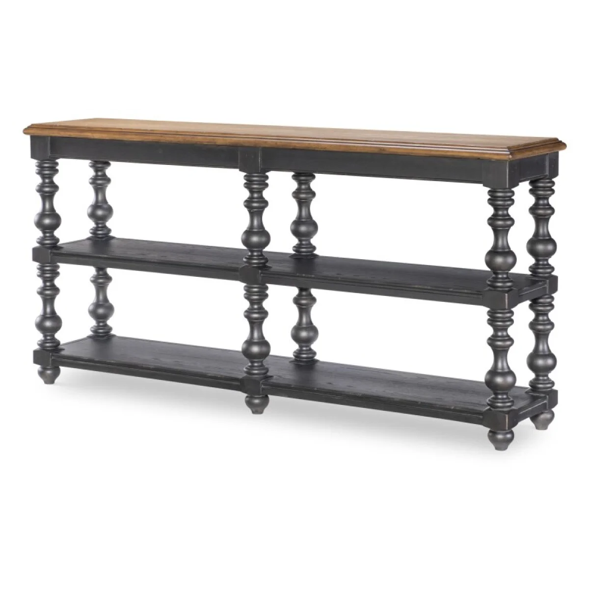 Turned Bobbin Leg Console Table Console Tables Barnwood Oak And Kettle Black 4