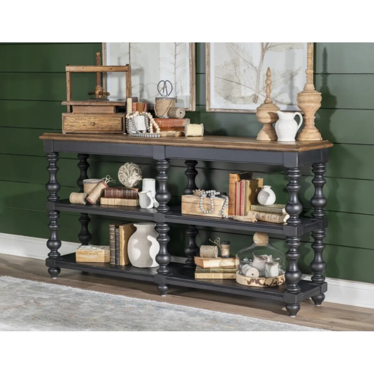 Turned Bobbin Leg Console Table Console Tables Barnwood Oak And Kettle Black 7