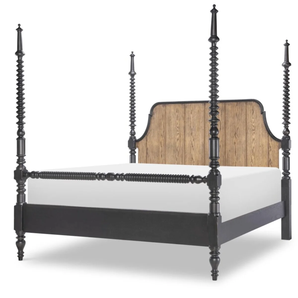 Complete Bobbin Post Bed 5/0 Queen Beds Barnwood Oak And Kettle Black 4