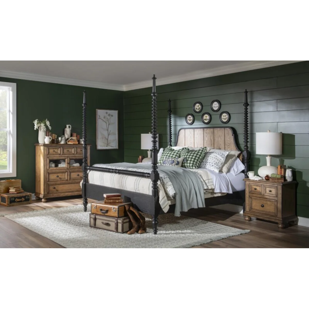 Complete Bobbin Post Bed 6/6 King Beds Barnwood Oak And Kettle Black 8