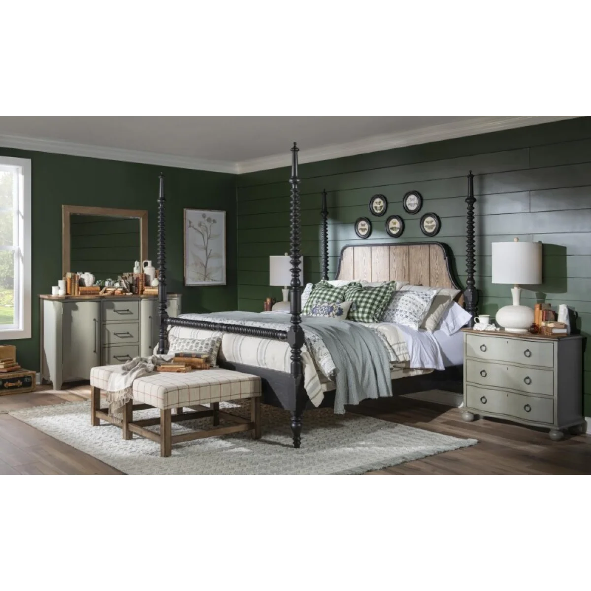 Complete Bobbin Post Bed 6/6 King Beds Barnwood Oak And Kettle Black 9
