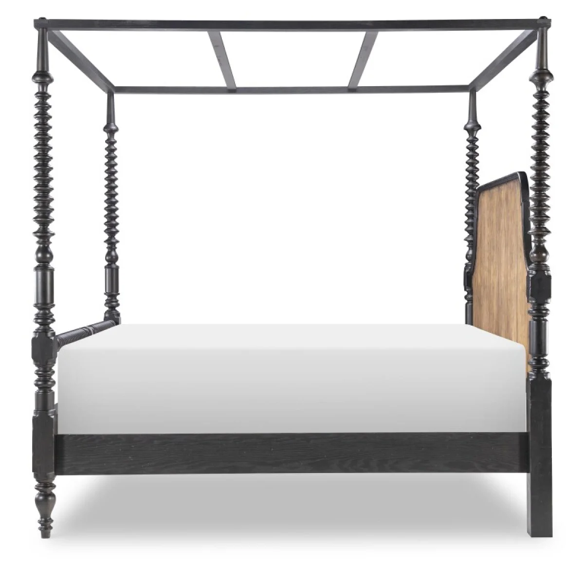 Complete Bobbin Post Canopy Bed 5/0 Queen Beds Barnwood Oak And Kettle Black 7