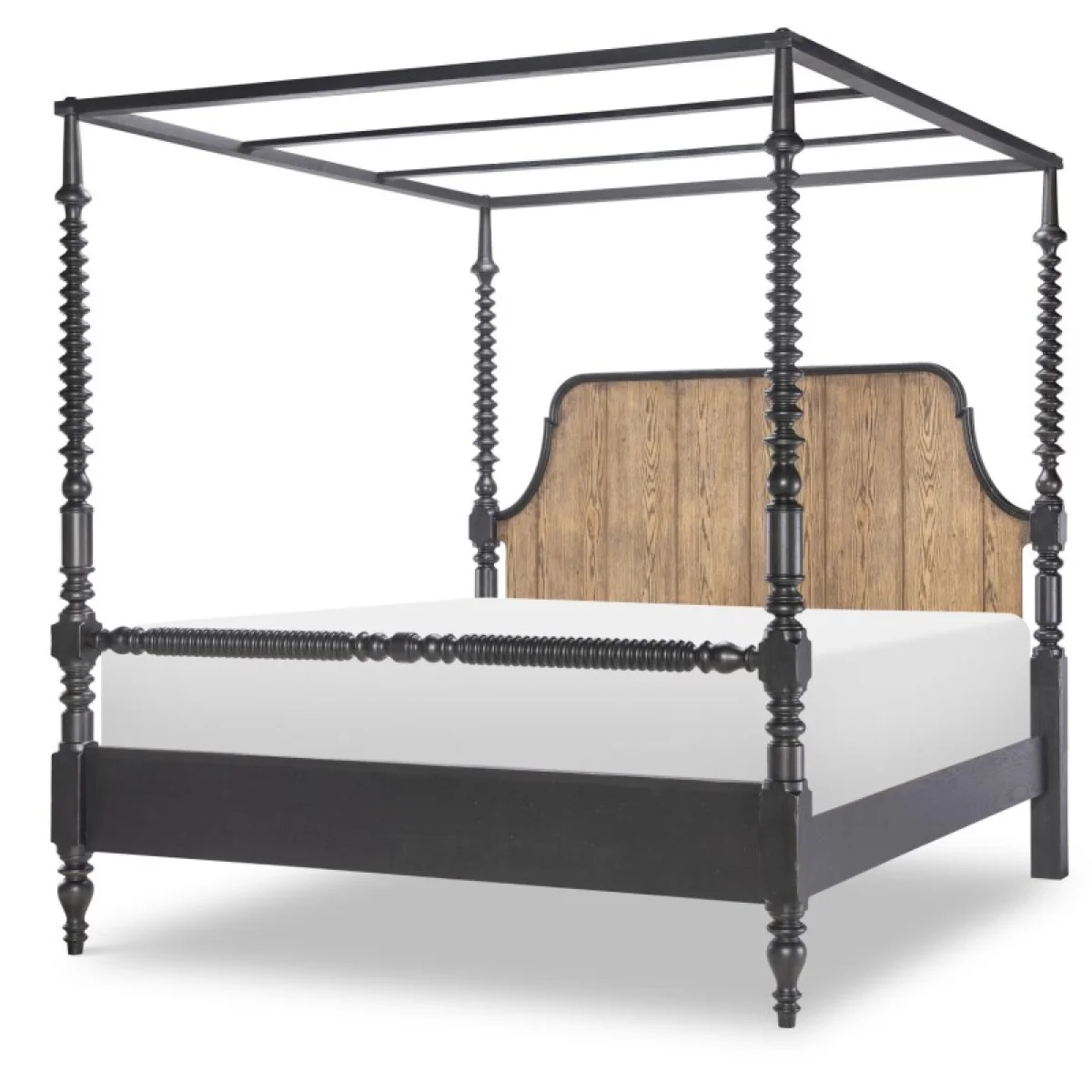 Complete Bobbin Post Canopy Bed 6/0 Ca King Beds Barnwood Oak And Kettle Black 4