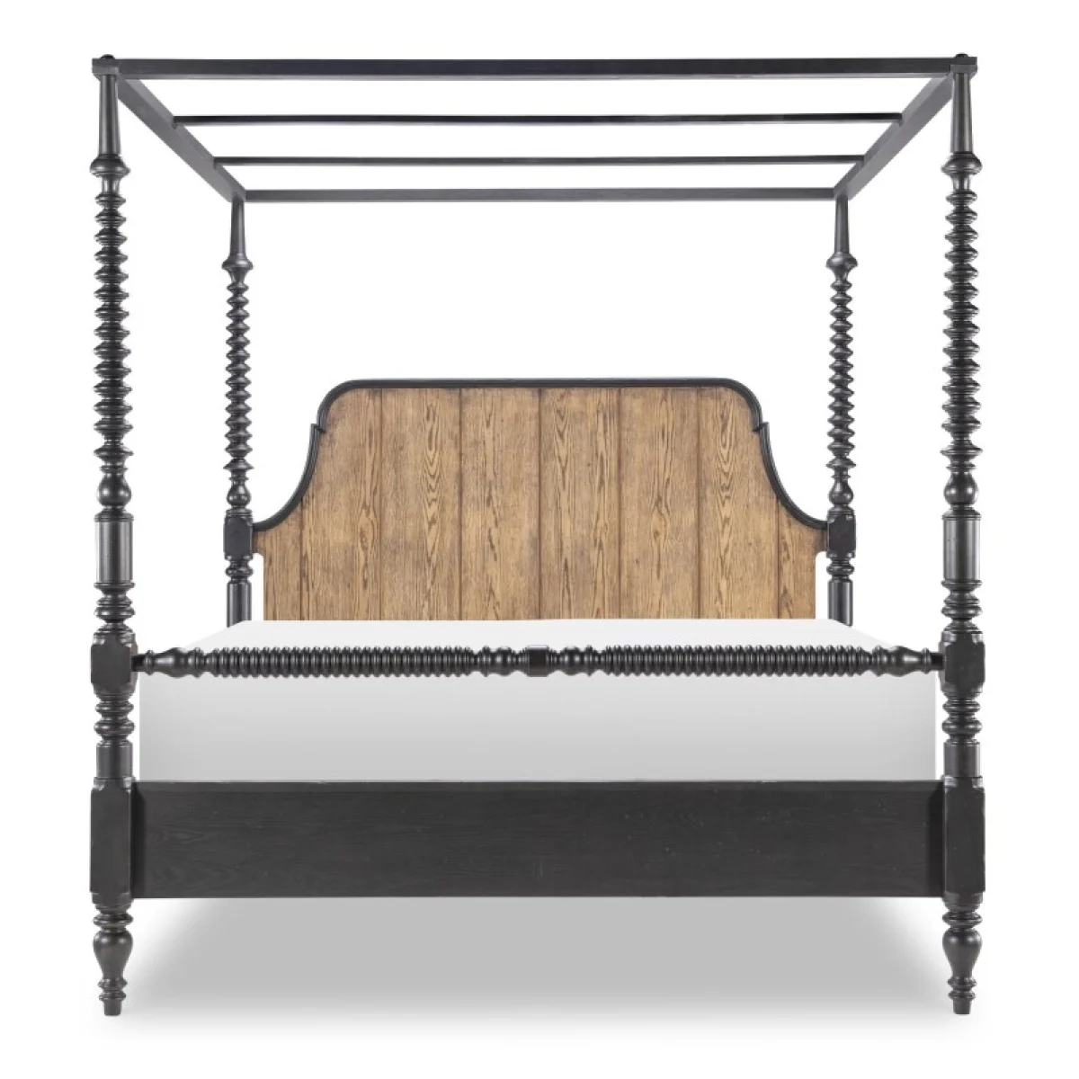Complete Bobbin Post Canopy Bed 6/0 Ca King Beds Barnwood Oak And Kettle Black 6