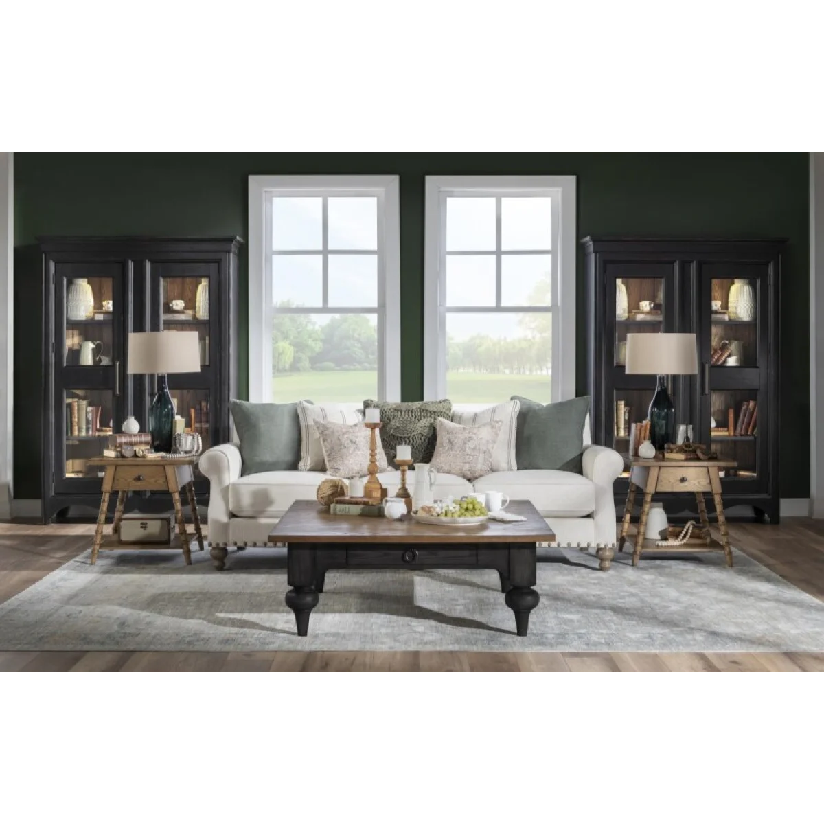 Glass Front Display Cabinet Dining Storage Barnwood Oak And Kettle Black 11