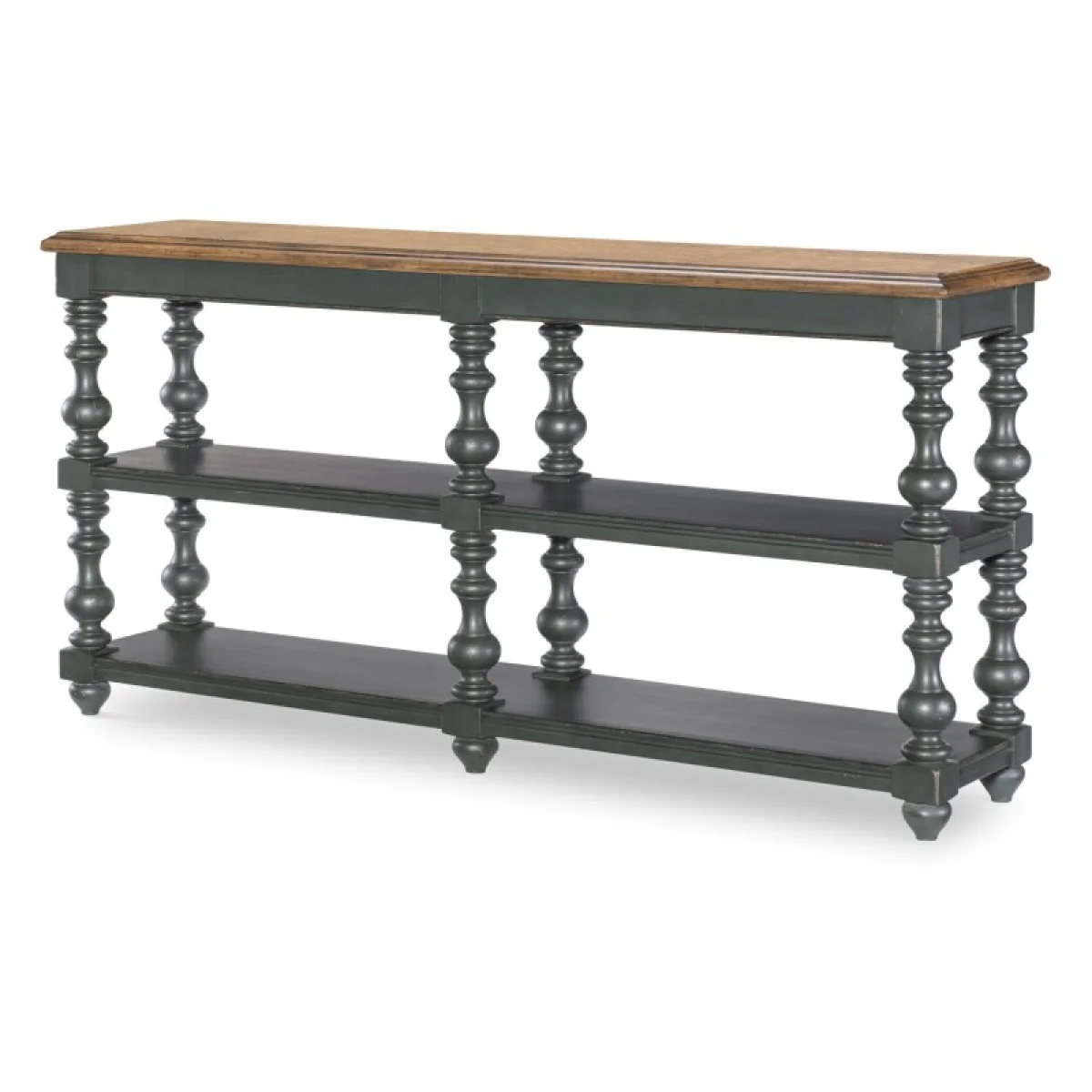 Turned Bobbin Leg Console Table Console Tables Barnwood Oak And Mallard Green 4