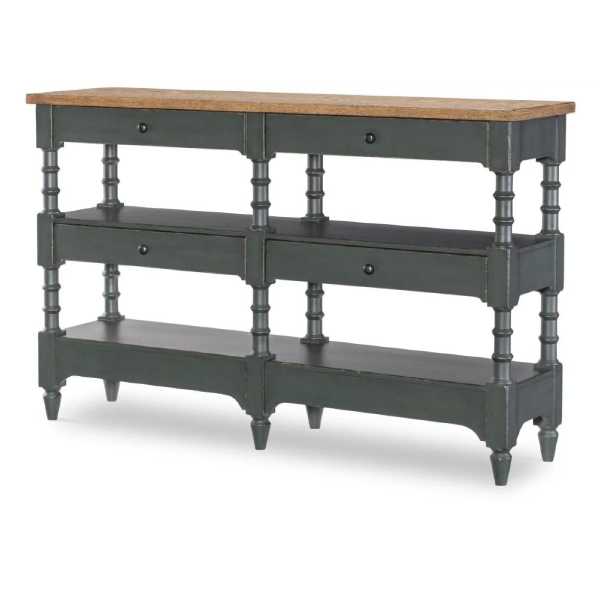 Turned Leg Console Storage Table 4 Drw Console Tables Barnwood Oak And Mallard Green 4