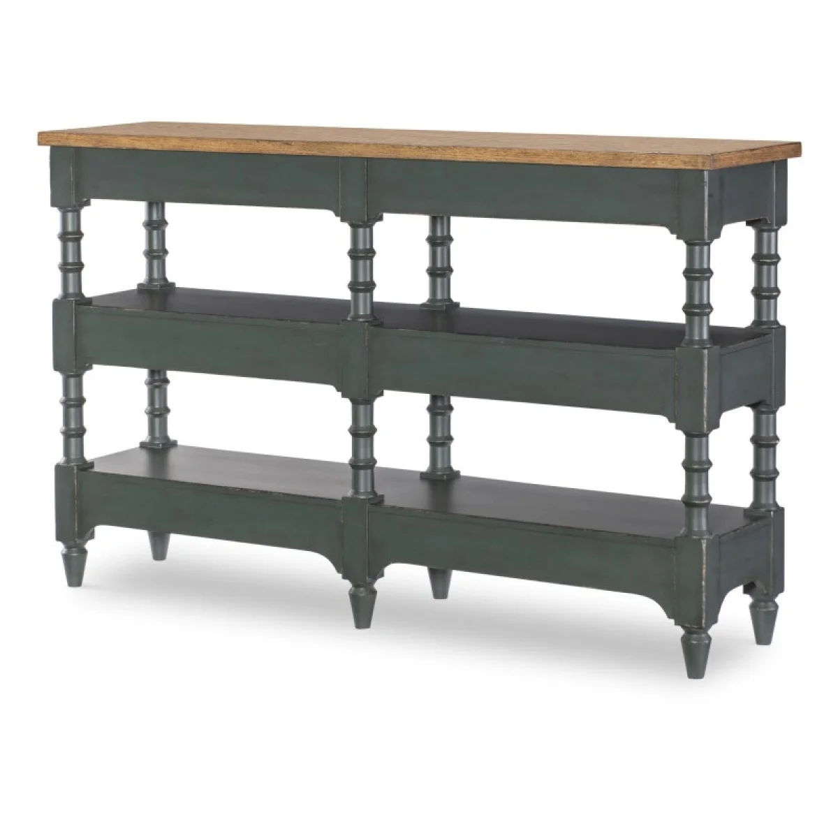 Turned Leg Console Storage Table 4 Drw Console Tables Barnwood Oak And Mallard Green 6
