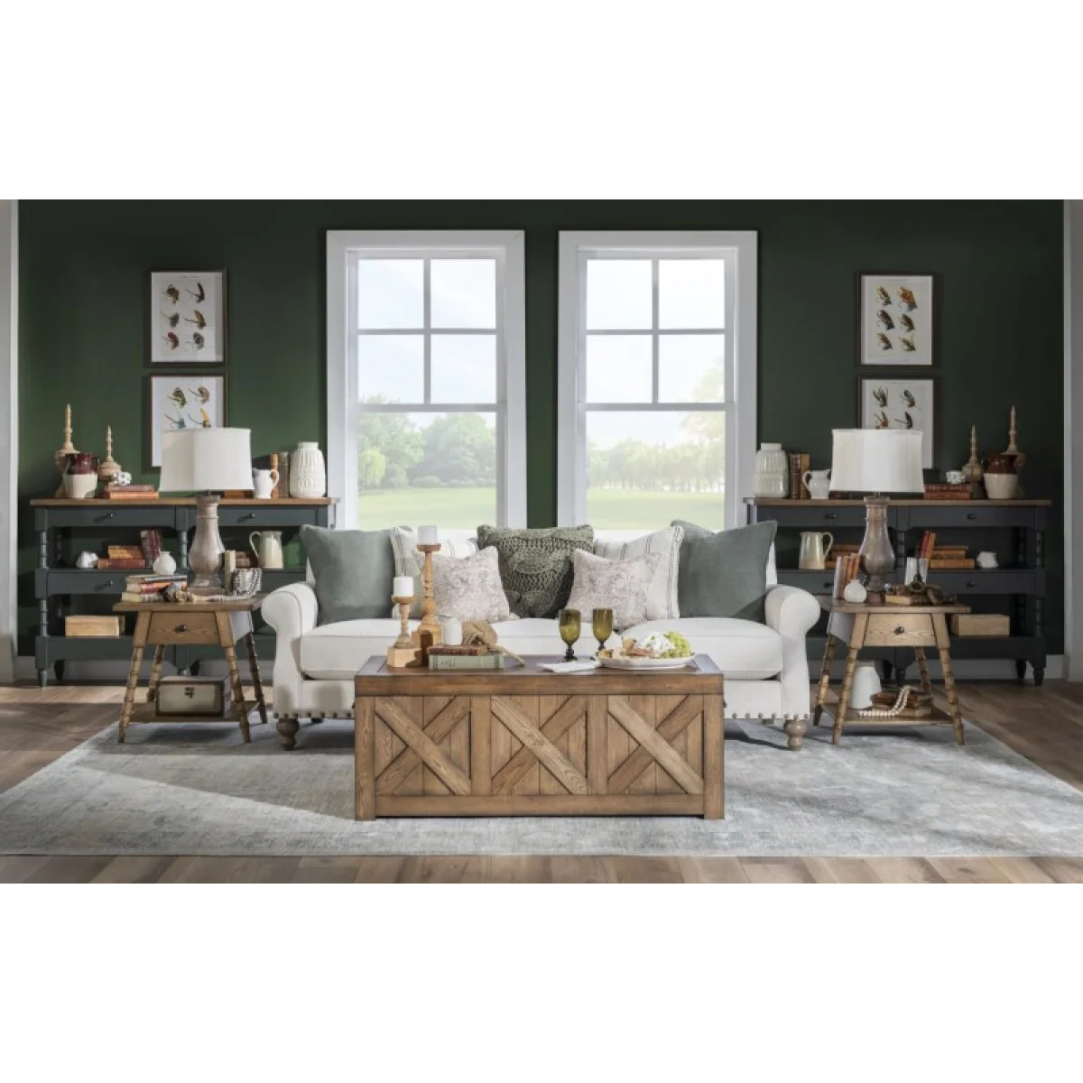 Turned Leg Console Storage Table 4 Drw Console Tables Barnwood Oak And Mallard Green 9