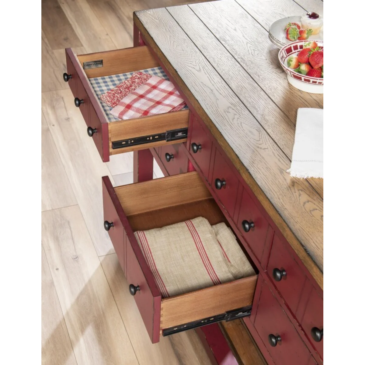Kitchen Island 6 Drw W/casters Dining Storage Barnwood Oak And Spiced Apple 13