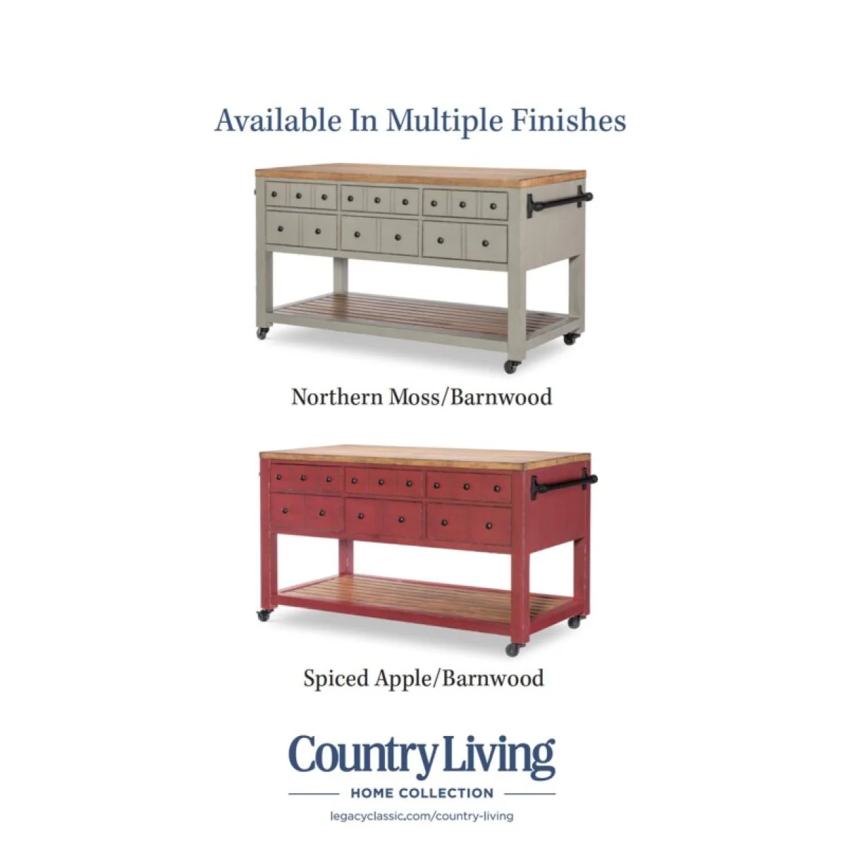 Kitchen Island 6 Drw W/casters Dining Storage Barnwood Oak And Spiced Apple 16