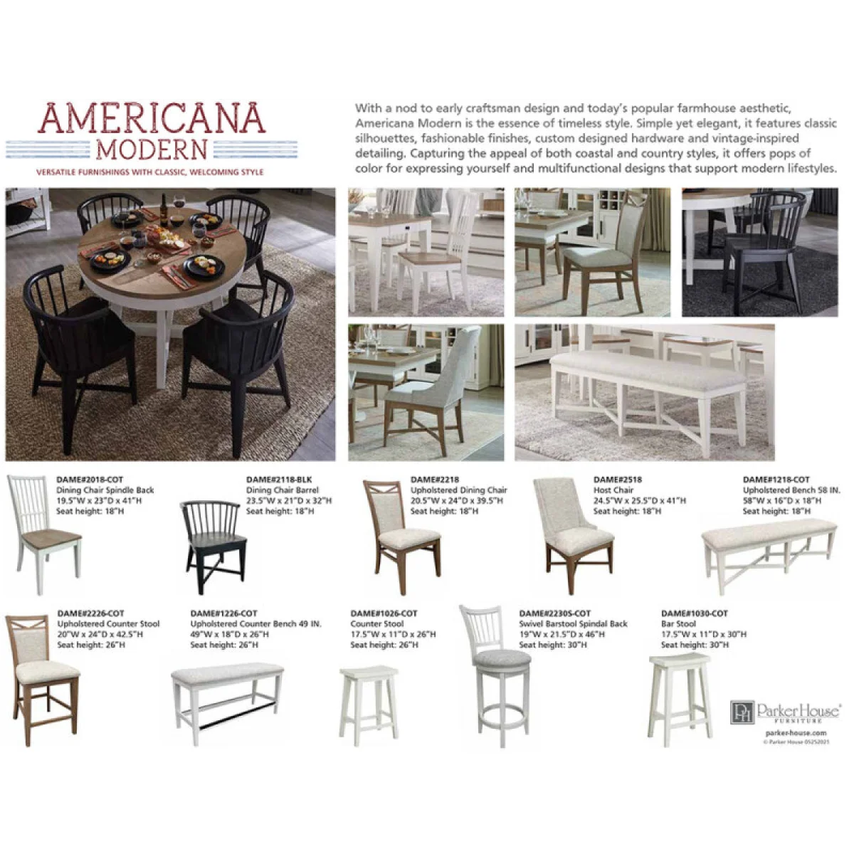 Americana Modern Dining Bench Counter Upholstered 49 In. Chairs & Benches Chairs & Benches 10