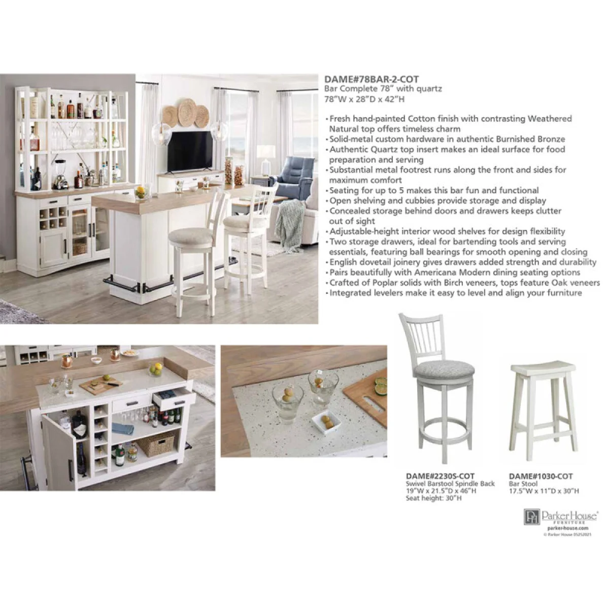 Americana Modern Dining Bench Counter Upholstered 49 In. Chairs & Benches Chairs & Benches 13