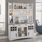 Americana Modern Dining 2pc 66 In. Buffet / Bar Open Hutch With Quartz Insert Dining Storage Cotton 13