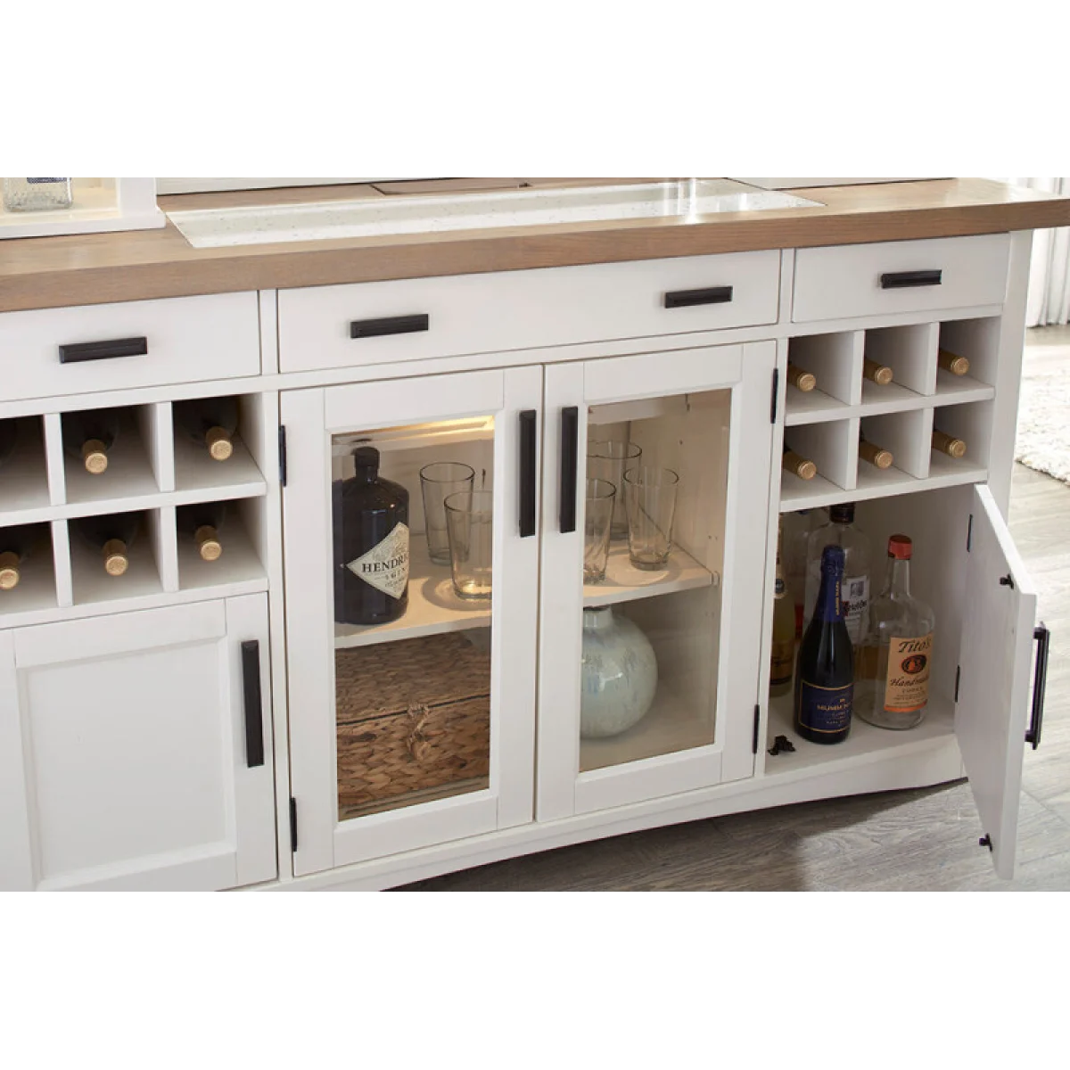 Americana Modern Dining 2pc 66 In. Buffet / Bar Open Hutch With Quartz Insert Dining Storage Cotton 7