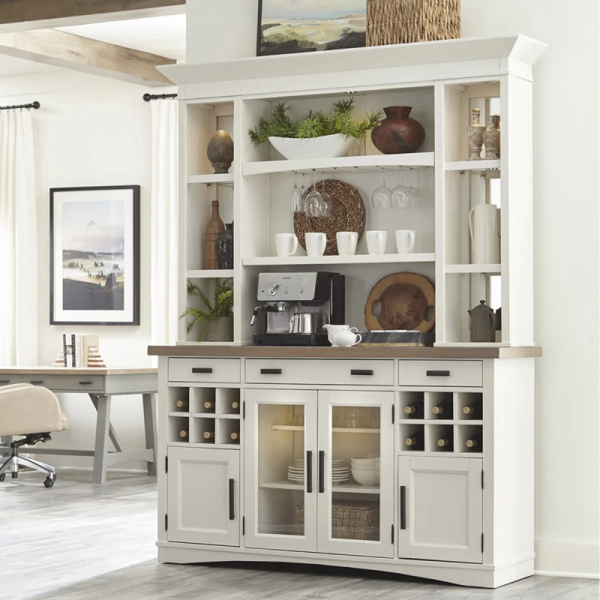 Americana Modern Dining 2pc 69 In. Buffet / Display Hutch With Quartz Insert Dining Storage Cotton 4
