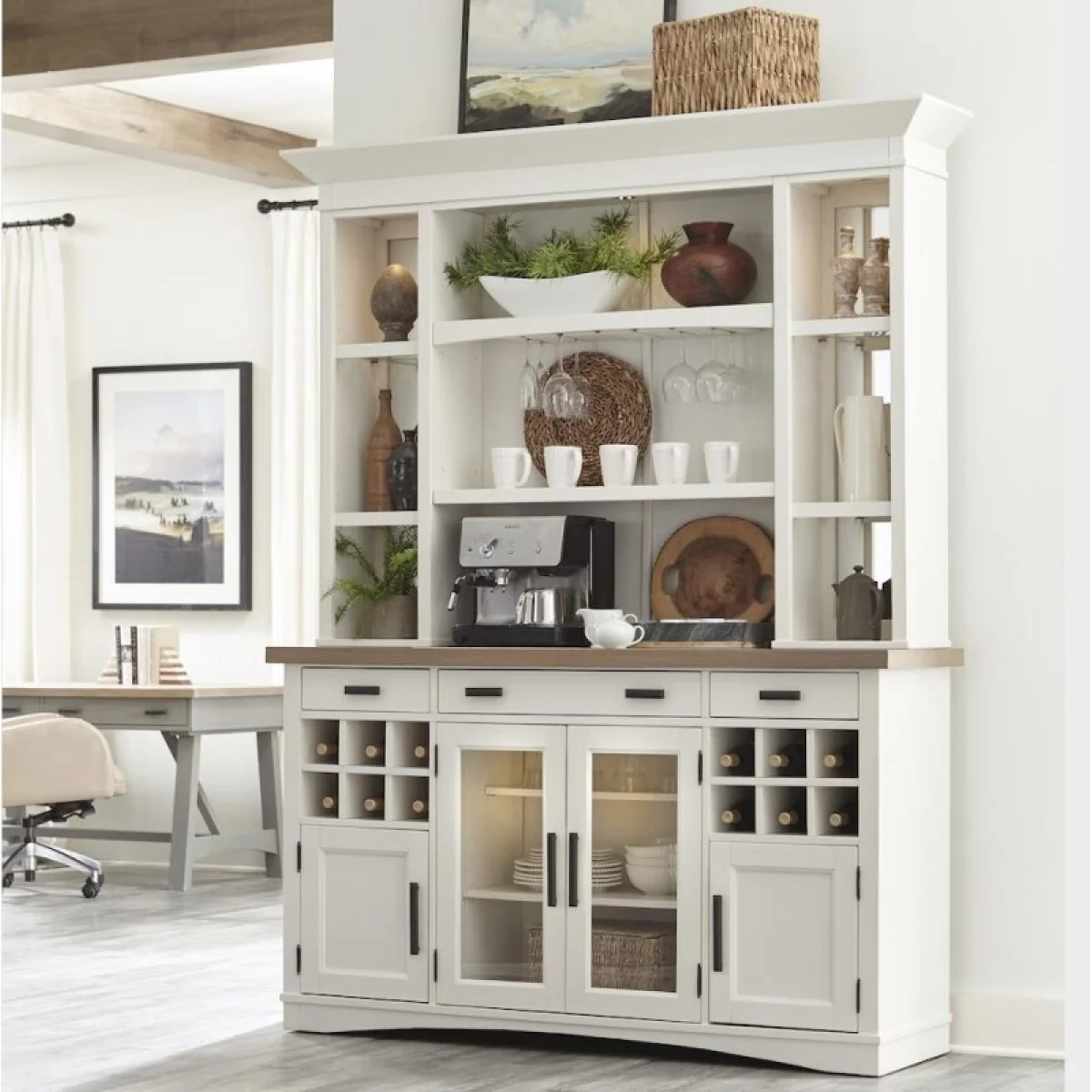 Americana Modern Dining 2pc 69 In. Buffet / Display Hutch With Quartz Insert Dining Storage Cotton 8