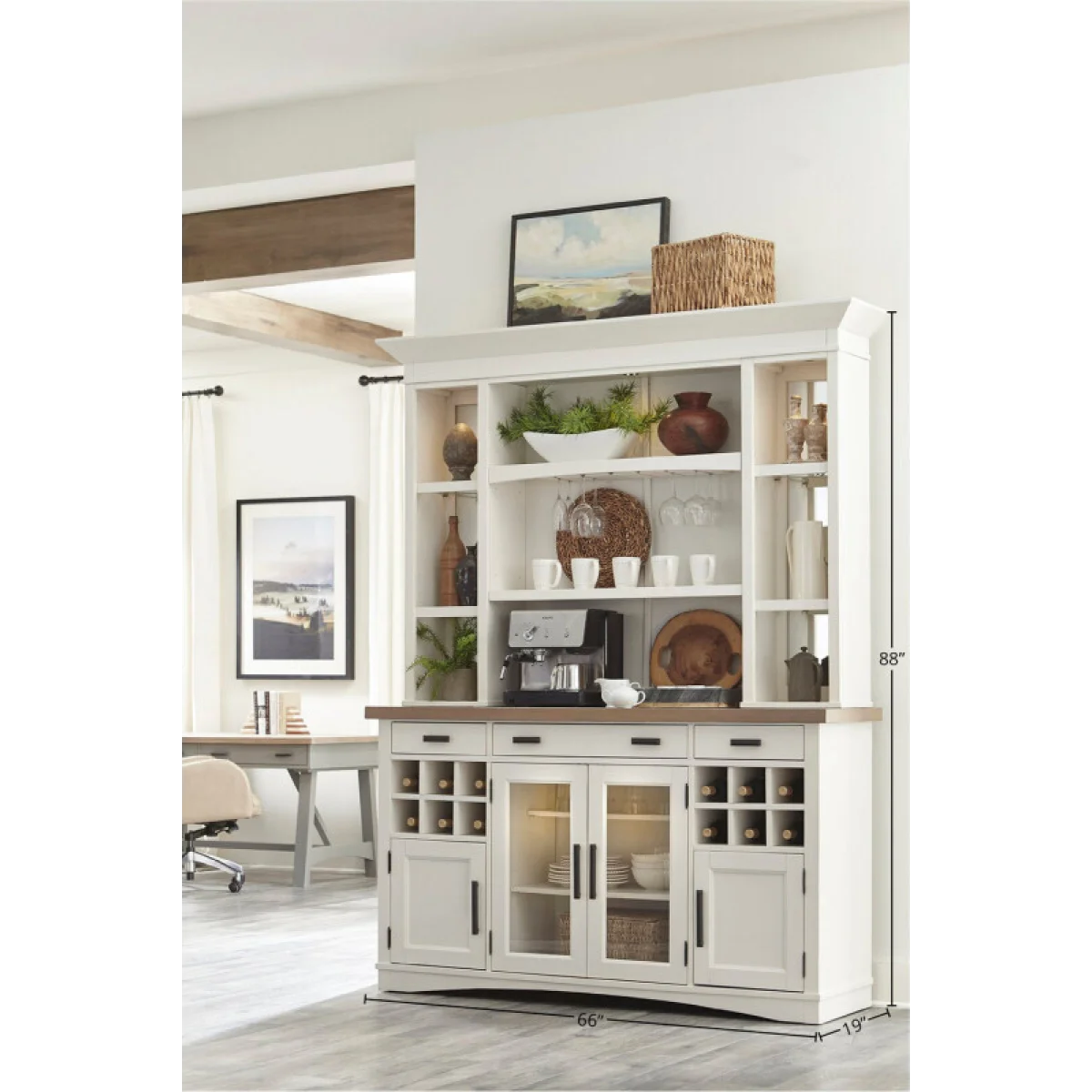 Americana Modern Dining 2pc 69 In. Buffet / Display Hutch With Quartz Insert Dining Storage Cotton 9