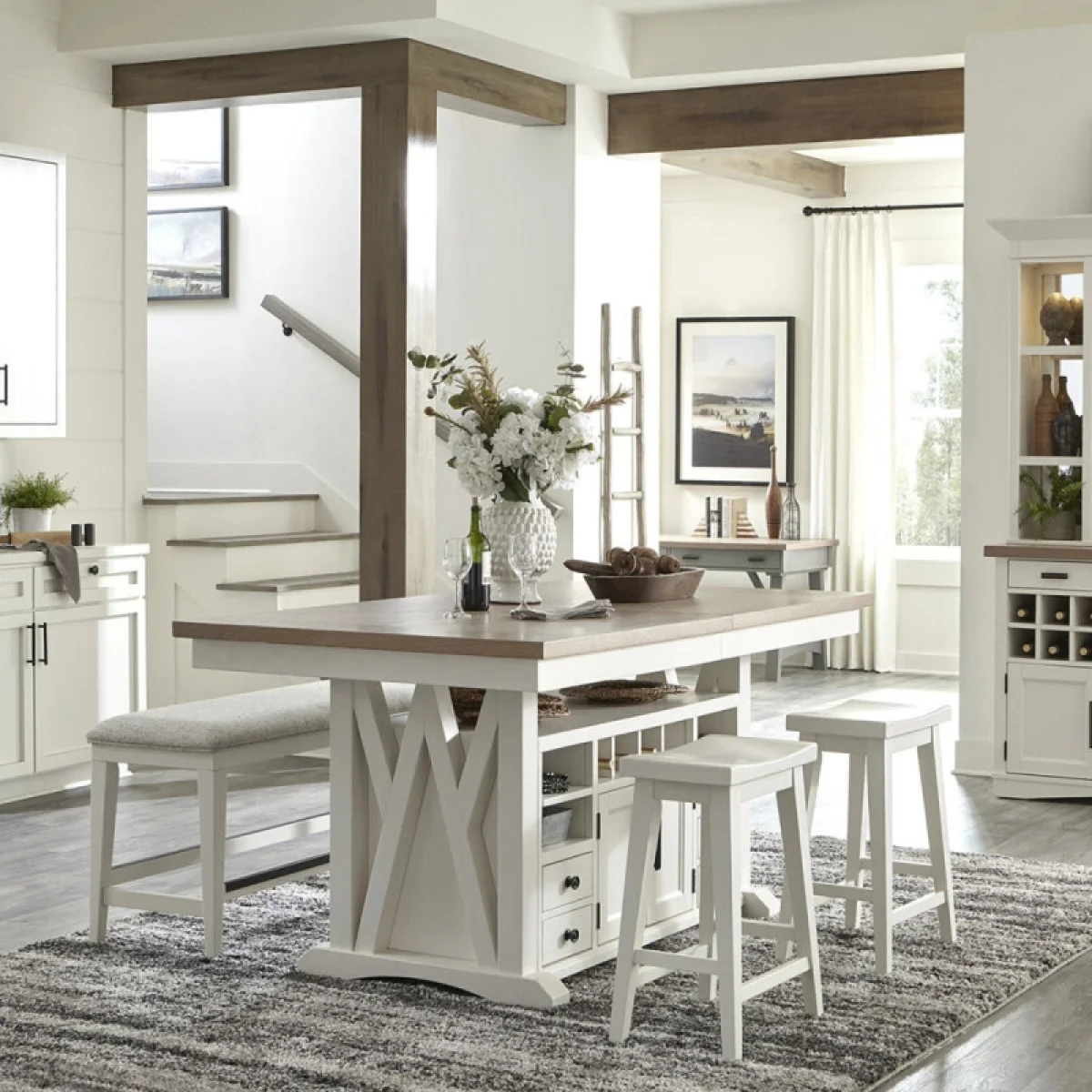 Americana Modern Dining Island Counter Height Table 72 In. X 42 In. To 90 In, (18 In Butterfly Leaf) Dining Tables Cotton 4