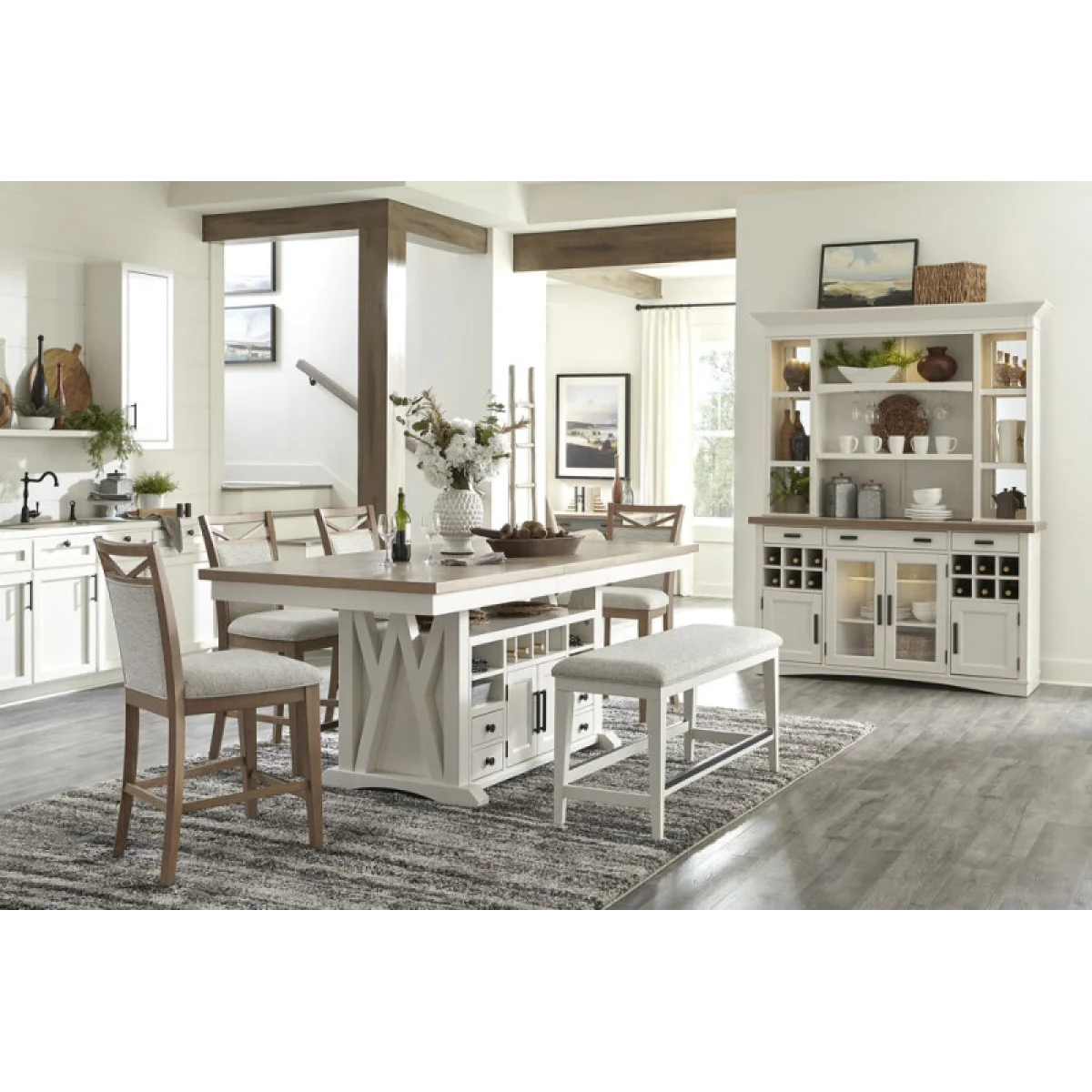 Americana Modern Dining Island Counter Height Table 72 In. X 42 In. To 90 In, (18 In Butterfly Leaf) Dining Tables Cotton 6
