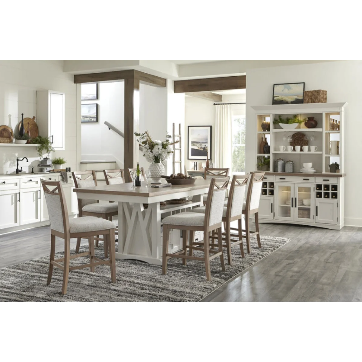 Americana Modern Dining Island Counter Height Table 72 In. X 42 In. To 90 In, (18 In Butterfly Leaf) Dining Tables Cotton 7
