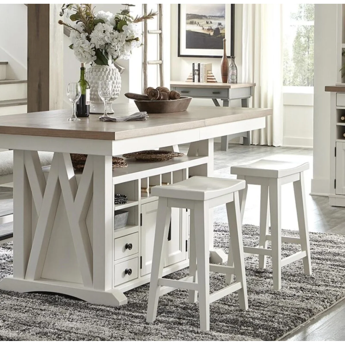 Americana Modern Dining Island Counter Height Table 72 In. X 42 In. To 90 In, (18 In Butterfly Leaf) Dining Tables Cotton 8