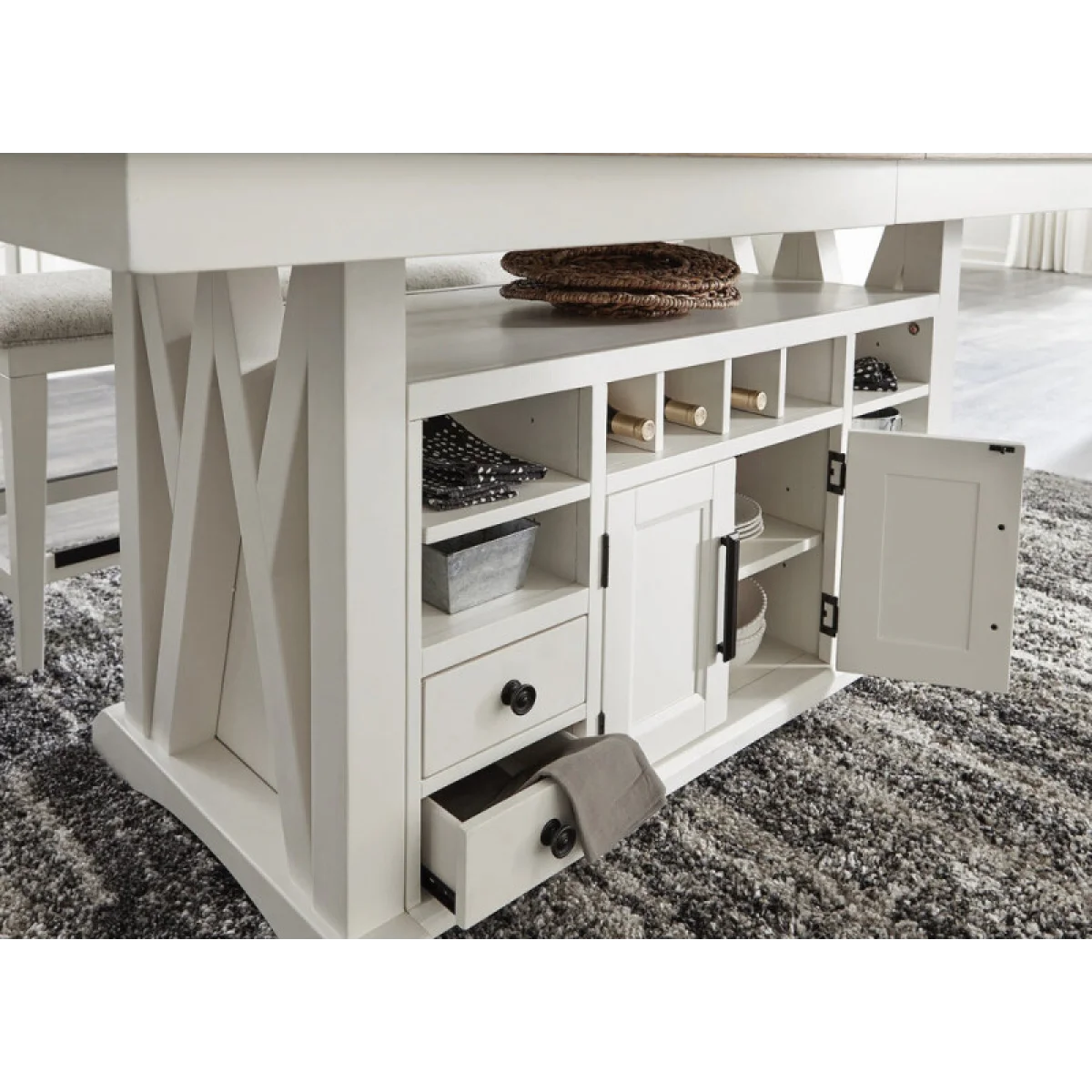 Americana Modern Dining Island Counter Height Table 72 In. X 42 In. To 90 In, (18 In Butterfly Leaf) Dining Tables Cotton 9