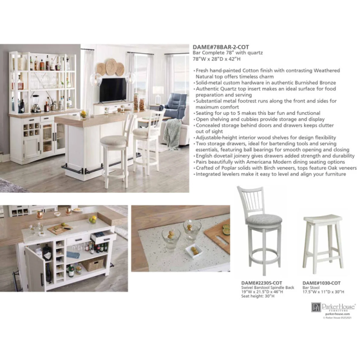 Americana Modern Dining Bar Complete 78 In. With Quartz Barstools Barstools 9