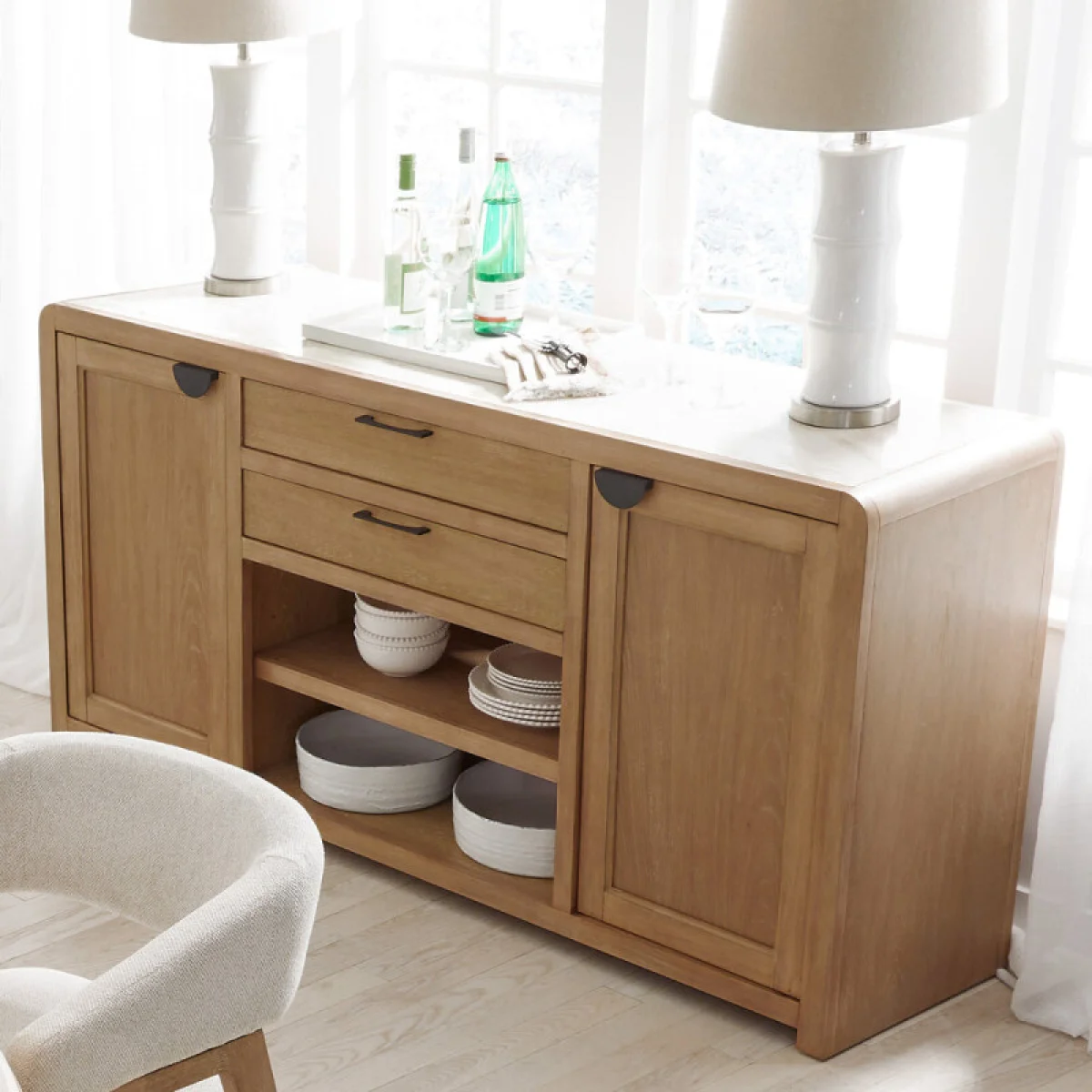 Escape Dining 72″ Buffet Server With Stone Top Dining Storage Brown 4