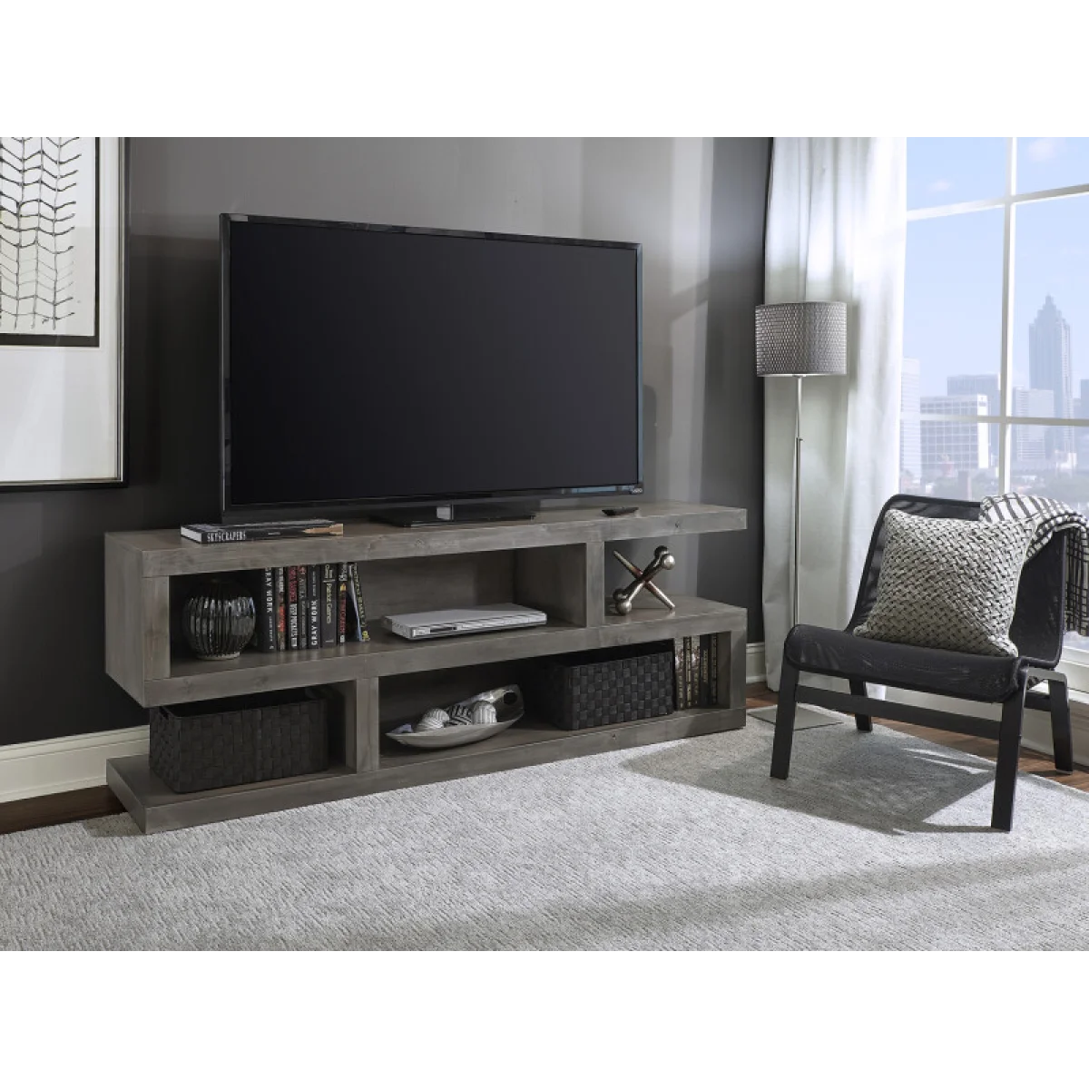 Contemporary Alder 74″ Open S Console DL1075GRP Entertainment Stands Aspen Home 6