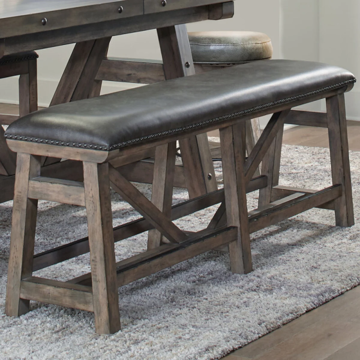 Lodge Dining Bench Counter Upholstered 60 In. Chairs & Benches Brown 4