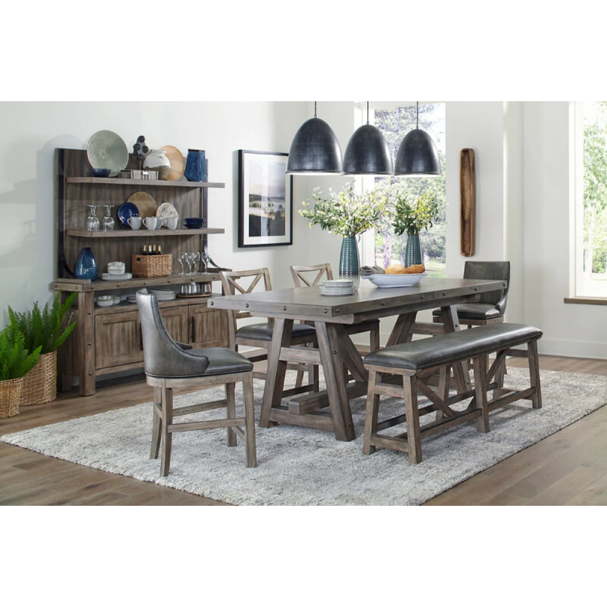 Lodge Dining Bench Counter Upholstered 60 In. Chairs & Benches Brown 7