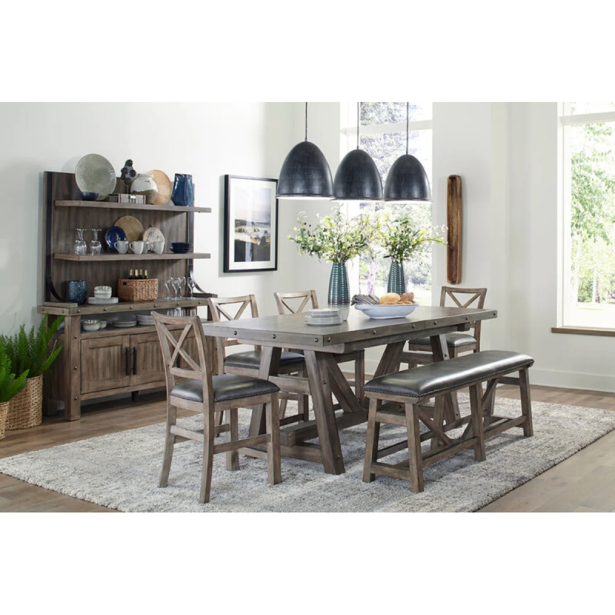 Lodge Dining Dining Counter Height Table 86 In. X 42 In. To 110 In, (24 In Butterfly Leaf) Dining Tables Brown 6