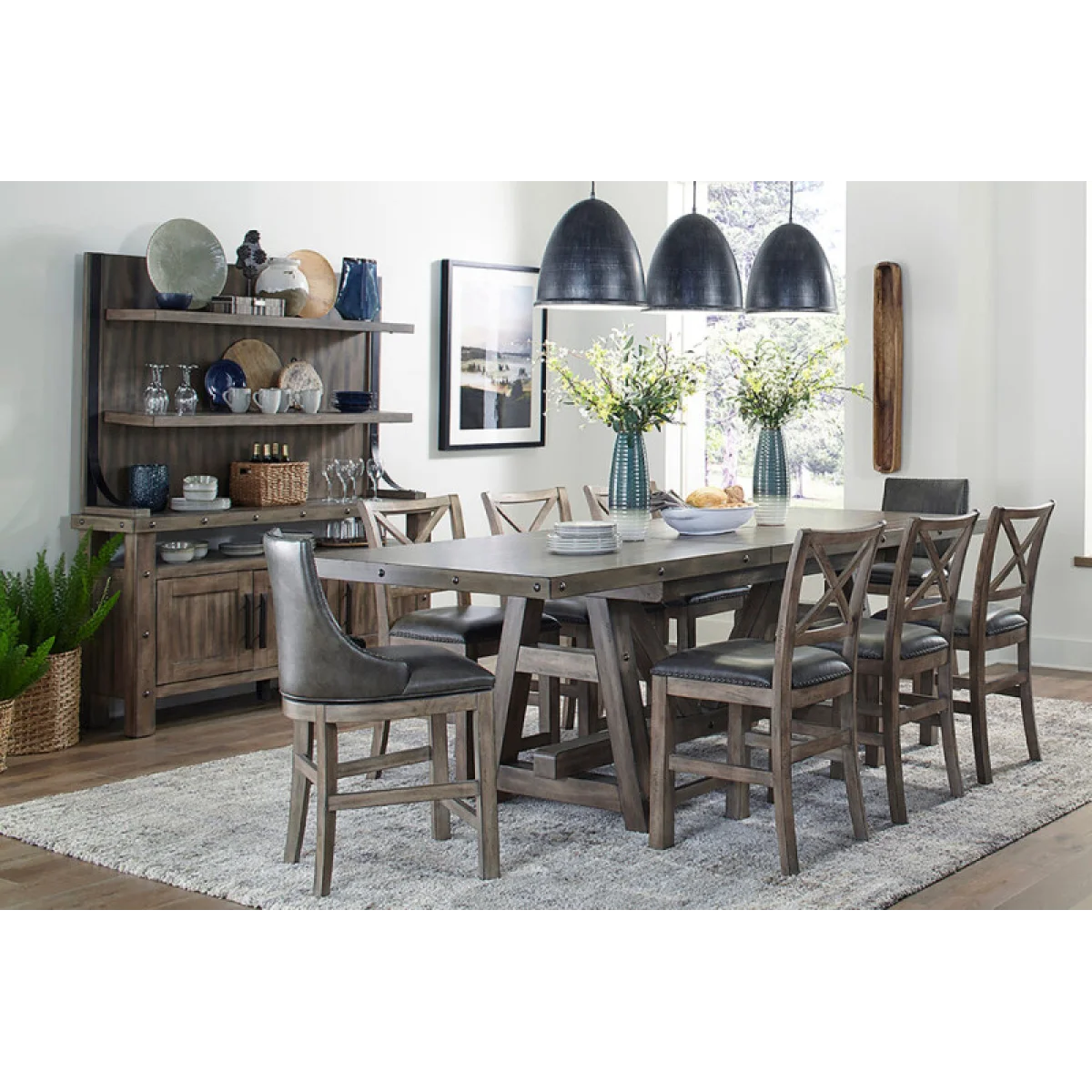 Lodge Dining Dining Counter Height Table 86 In. X 42 In. To 110 In, (24 In Butterfly Leaf) Dining Tables Brown 9