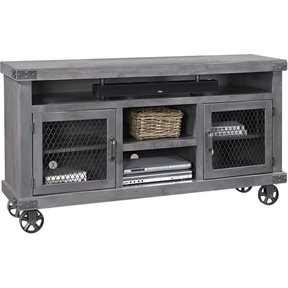 Industrial 65″ Console DN1065-FRT Entertainment Stands Aspen Home 10
