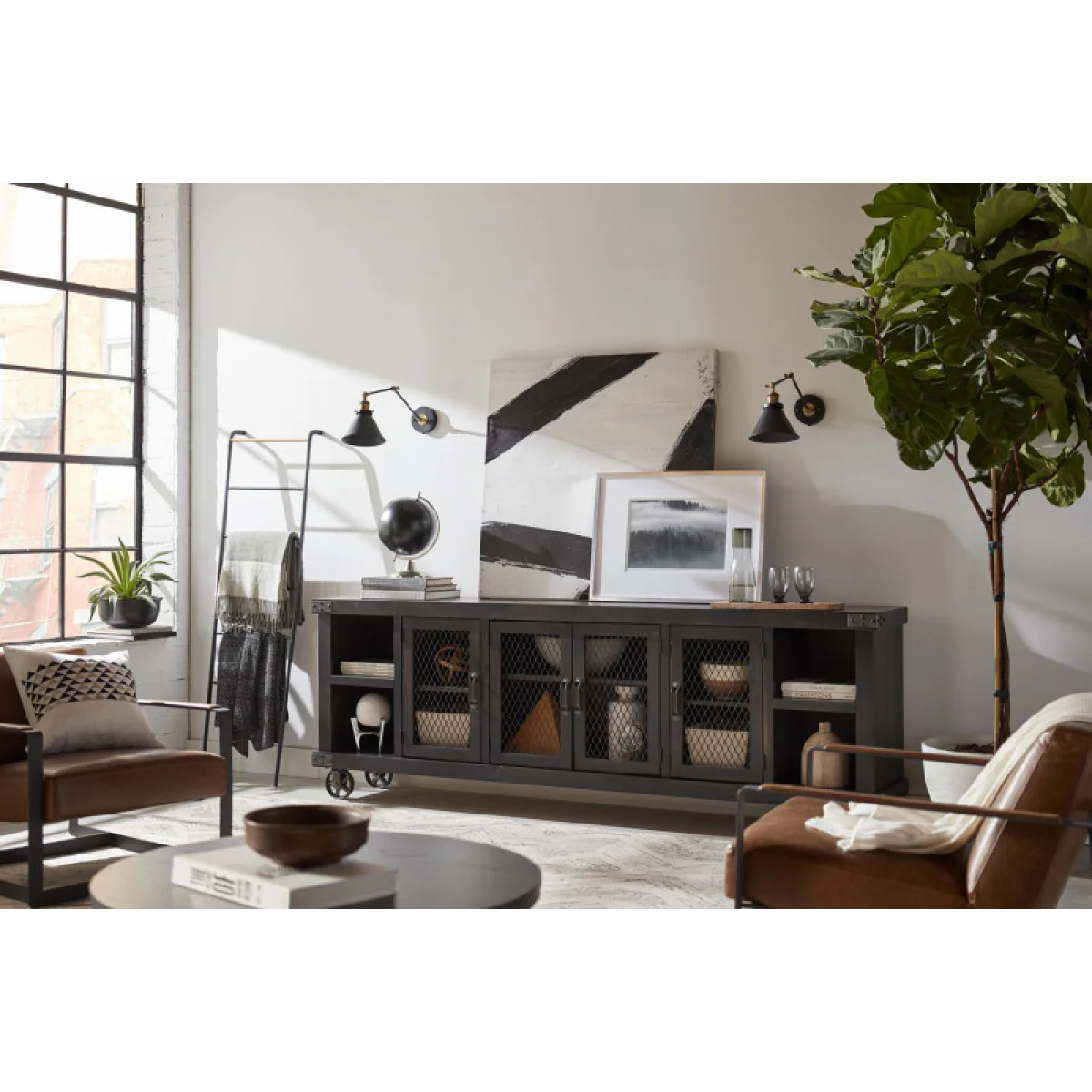 Industrial 96″ Console W/ 4 Doors Entertainment Stands Aspen Home 6