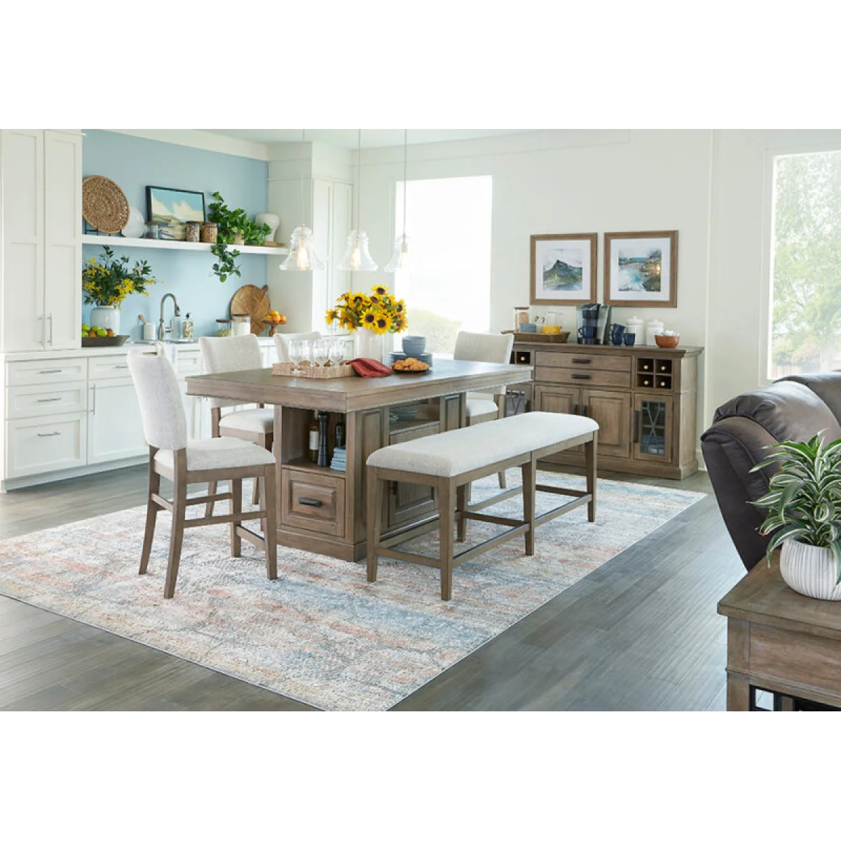 Sundance Dining – Sandstone Bench Counter Upholstered 60 In. Chairs & Benches Brown 7
