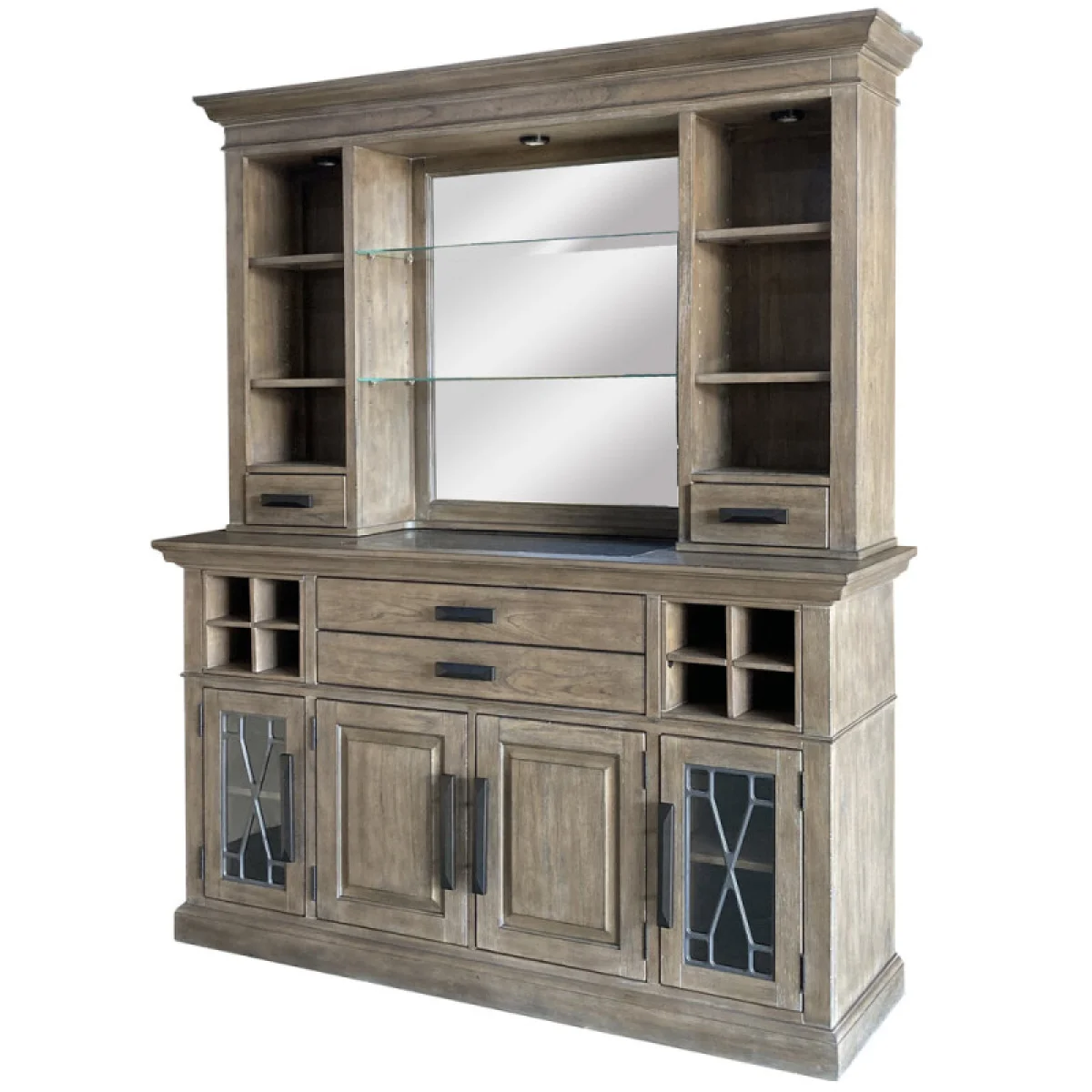 Sundance – Sandstone 2pc 66 In. Buffet / Bar Display Hutch With Quartz Insert Dining Dining Storage Brown 6